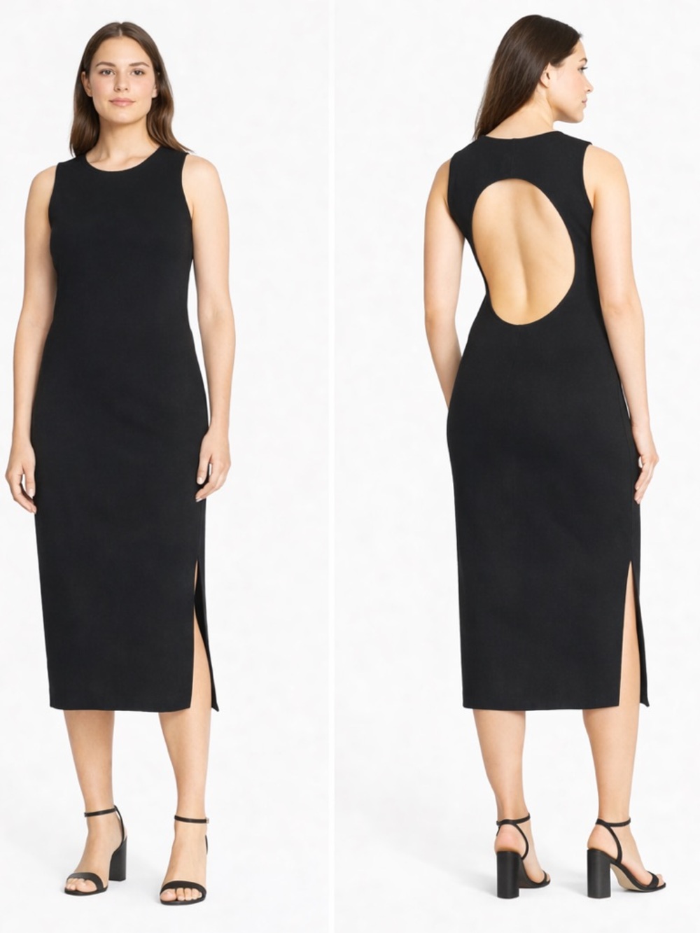 Theory Yvsa K Black Open Back Midi Dress Sleeveless Minimalist L NWT